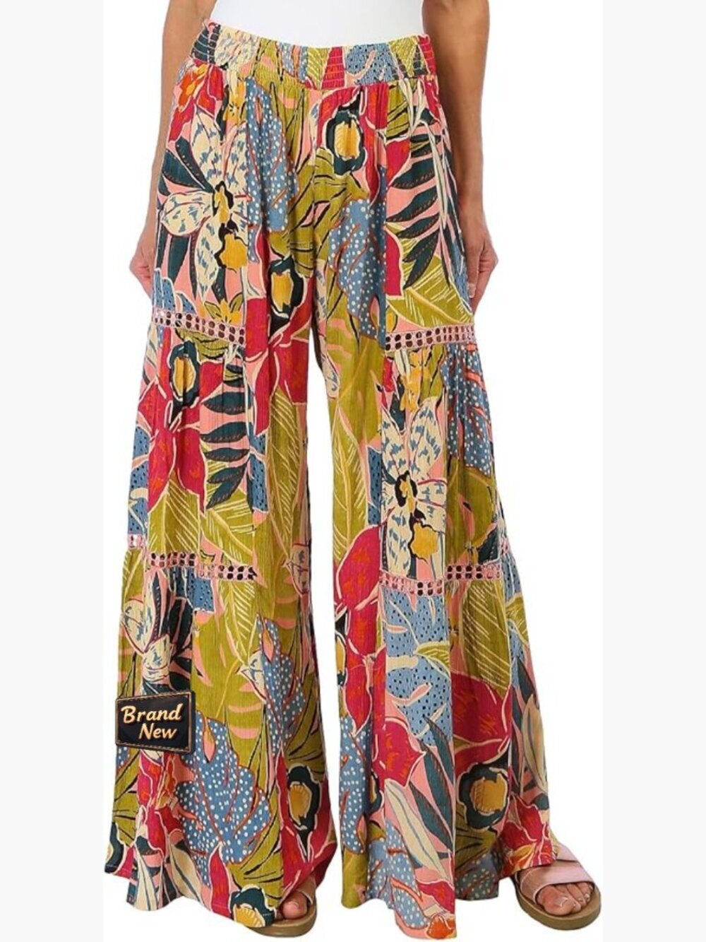Angie Wide Leg Pants Button Front Side Pockets